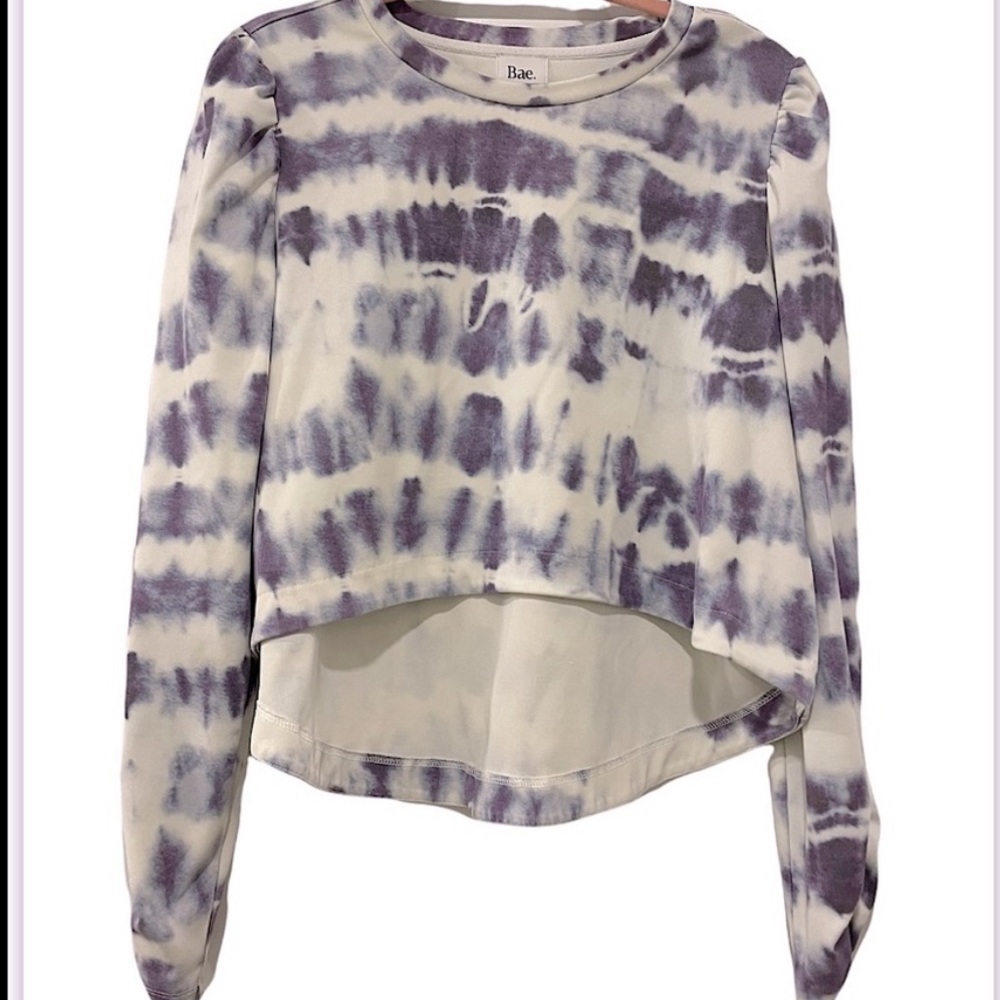 BAE. The Label Purple Tie Dye Crop Modal Blend Soft Cozy Sweater size Medium